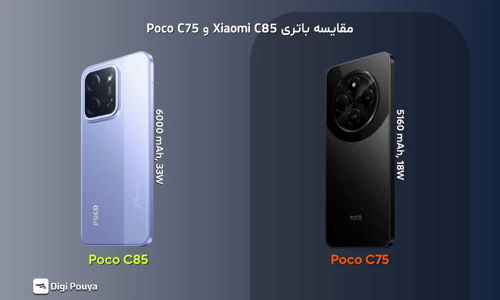 مقایسه باتری ۶۰۰۰ میلیآمپرساعتی پوکو C85 با باتری پوکو C75 و سرعت شارژ