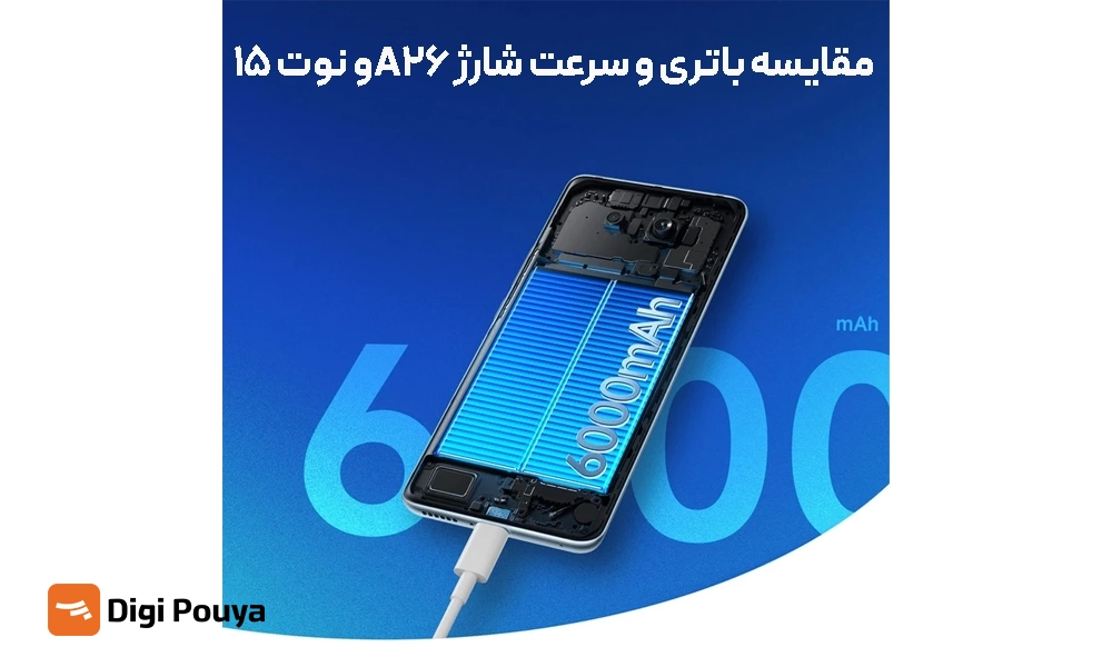 مقایسه باتری و سرعت شارژ a26 و note 15
