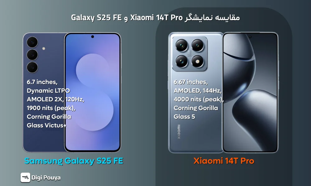 تفاوت کیفیت نمایشگر سامسونگ S25 FE و شیائومی 14T Pro در وضوح و نرخ نوسازی تصویر
