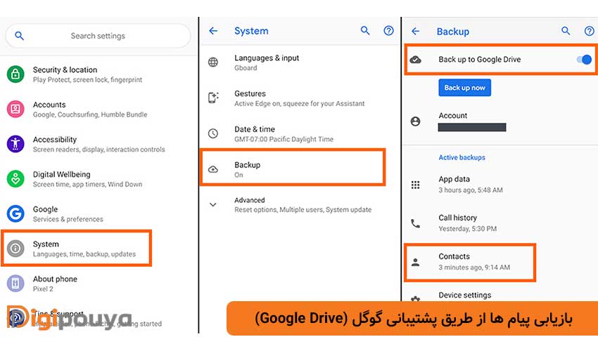 بازیابی پیام ها از طریق پشتیبانی گوگل (Google Drive)