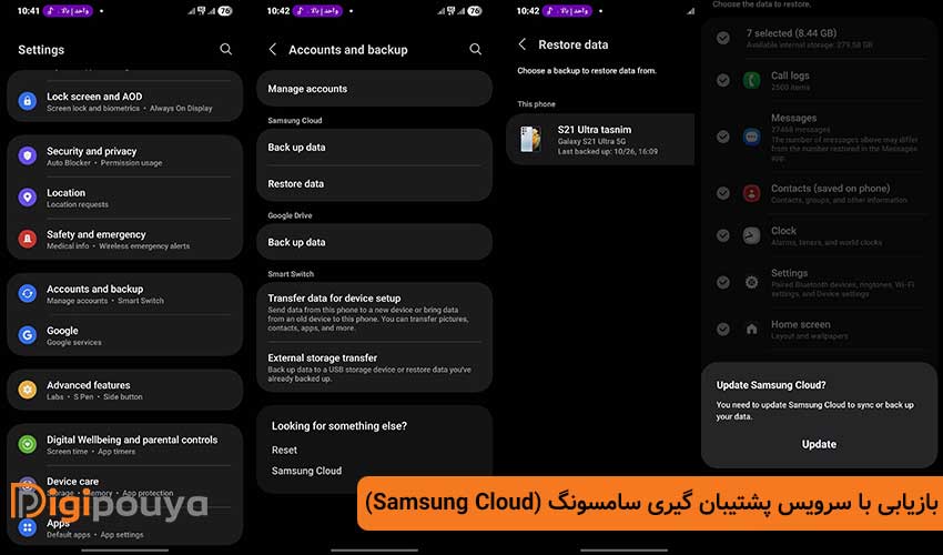 بازیابی با سرویس پشتیبان گیری سامسونگ (Samsung Cloud)