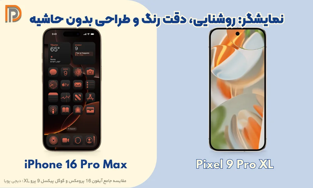 مقایسه نمایشگر گوشی iphone 16 Pro max و پیکسل 9 پرو