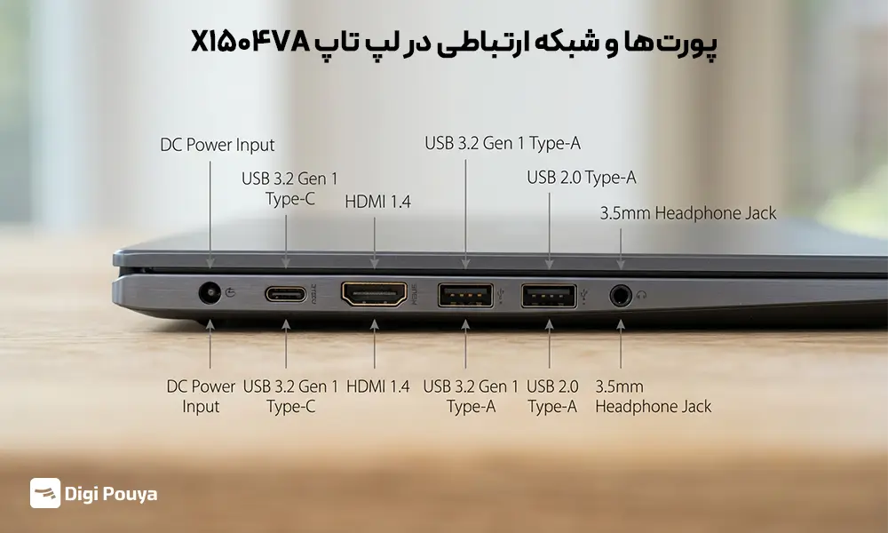 پنل کناری لپ‌تاپ X1504VA و چیدمان پورت‌ها