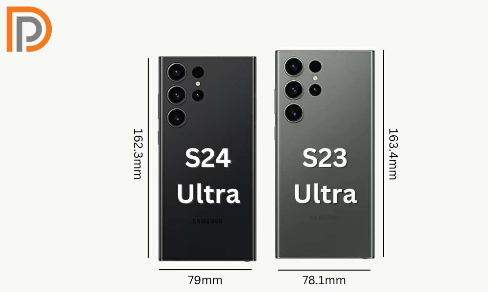 مقایسه ابعاد گوشی S23 اولترا و S24 Ultra