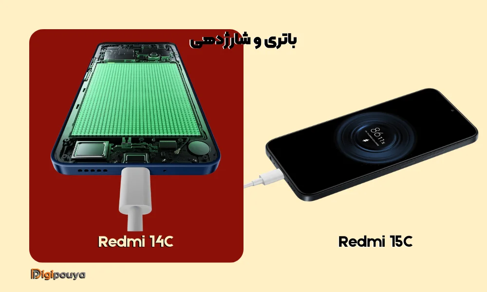 مقایسه باتری و سرعت شارژ ردمی 14C و ردمی 15C