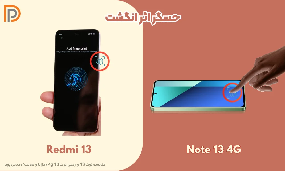 حسگر اثر انگشت در گوشی نوت 13 فورجی و ردمی 13