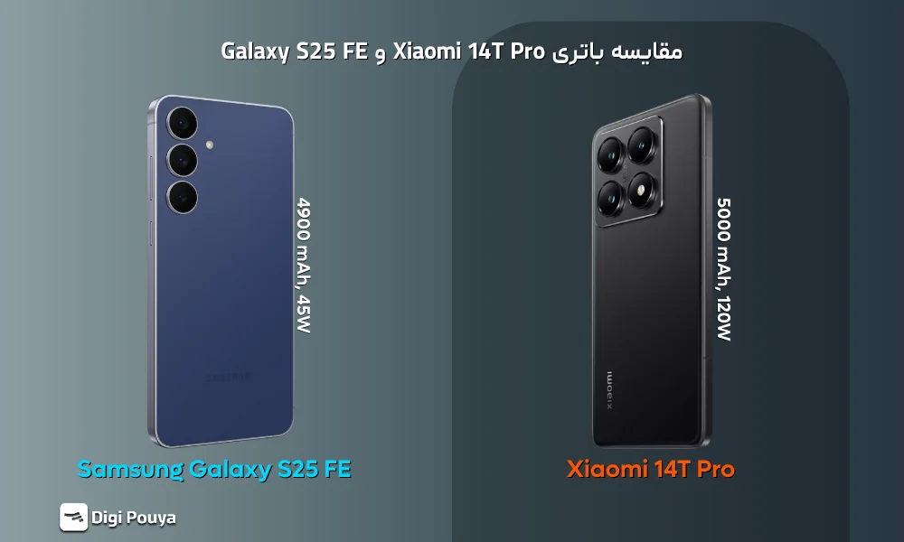 مقایسه ظرفیت و ماندگاری شارژ باتری بین سامسونگ S25 FE و شیائومی 14T Pro