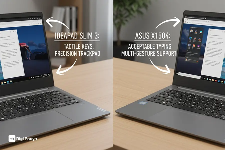 تجربه تایپ و کنترل روان در IdeaPad Slim 3 و Asus X1504