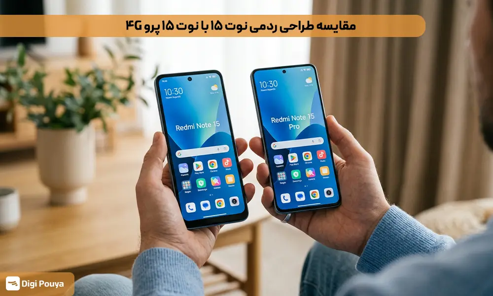 مقایسه طراحی ردمی نوت ۱۵ با نوت 15 پرو 4G از سه جهت ابعاد، جنس بدنه و استاندارد مقاومت