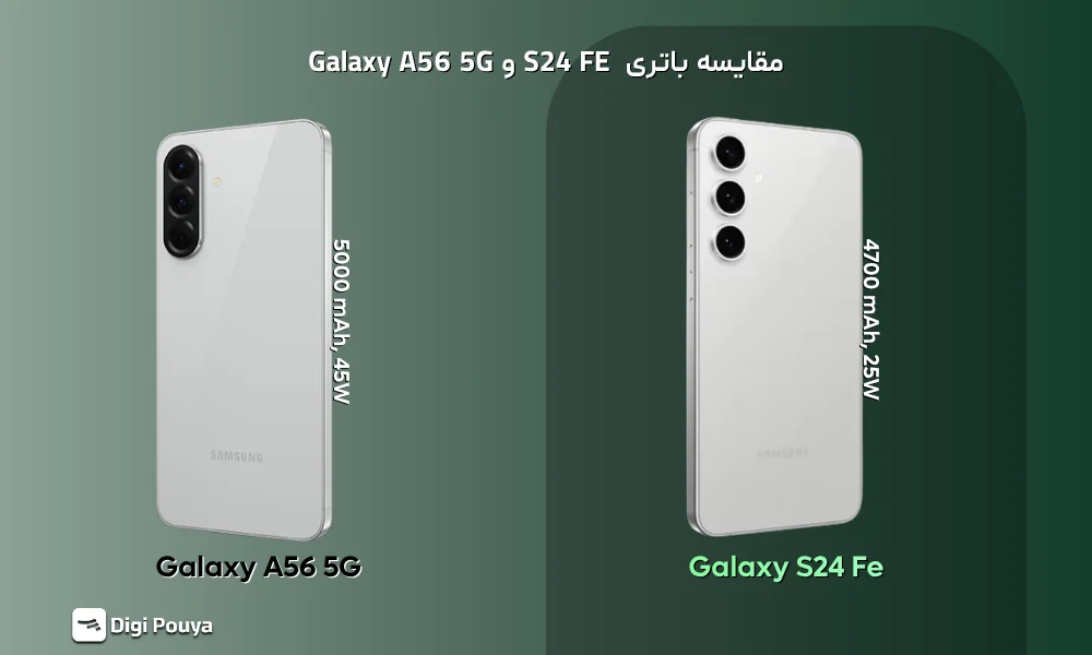 مقایسه ظرفیت باتری و سرعت شارژ در Samsung Galaxy S24 FE و Galaxy A56 5G