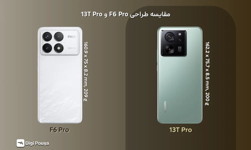 بررسی و مقایسه طراحی 13 تی پرو و پوکو F6 Pro